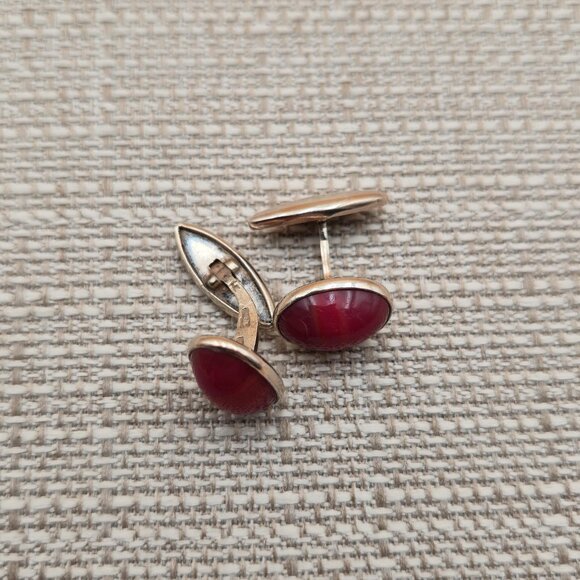 Sterling Silver Red Stone Cufflinks A5418 - Picture 4 of 6
